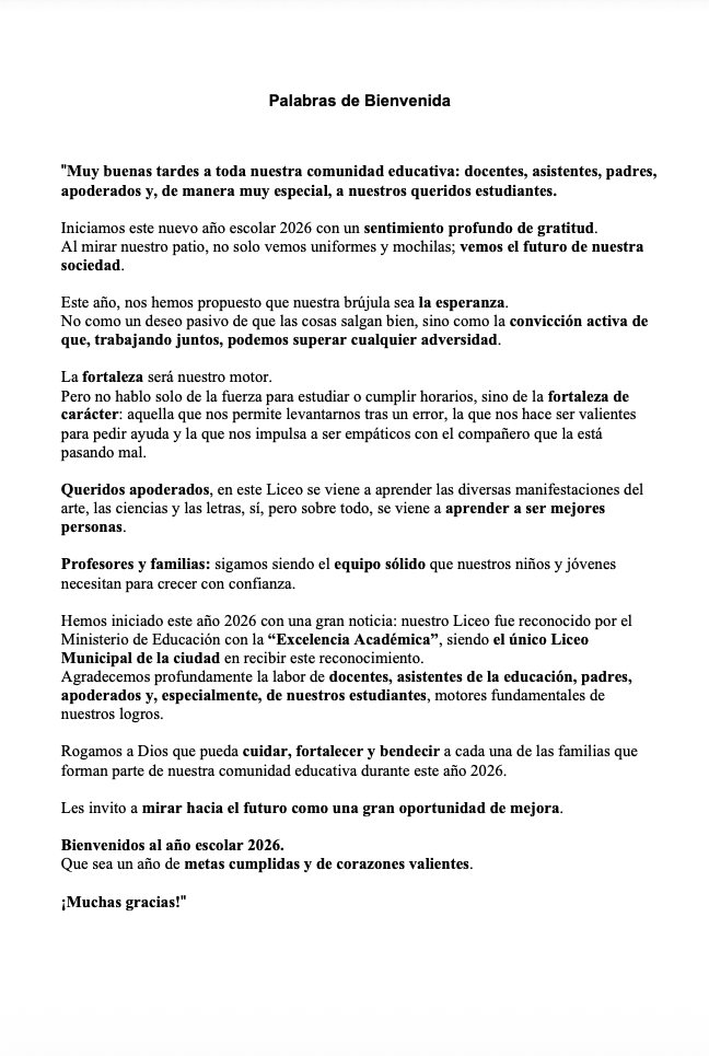 Palabras del director Inicio de Año 2026