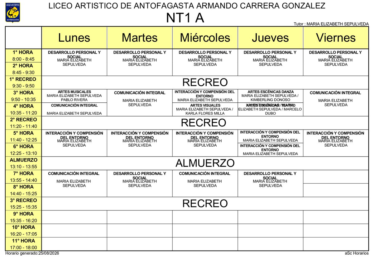 Horario página 1