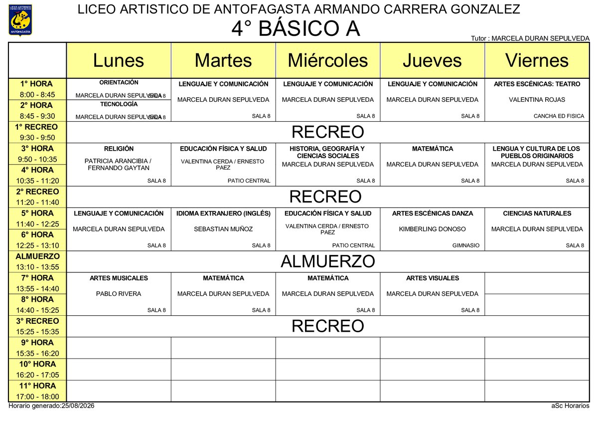 Horario página 11