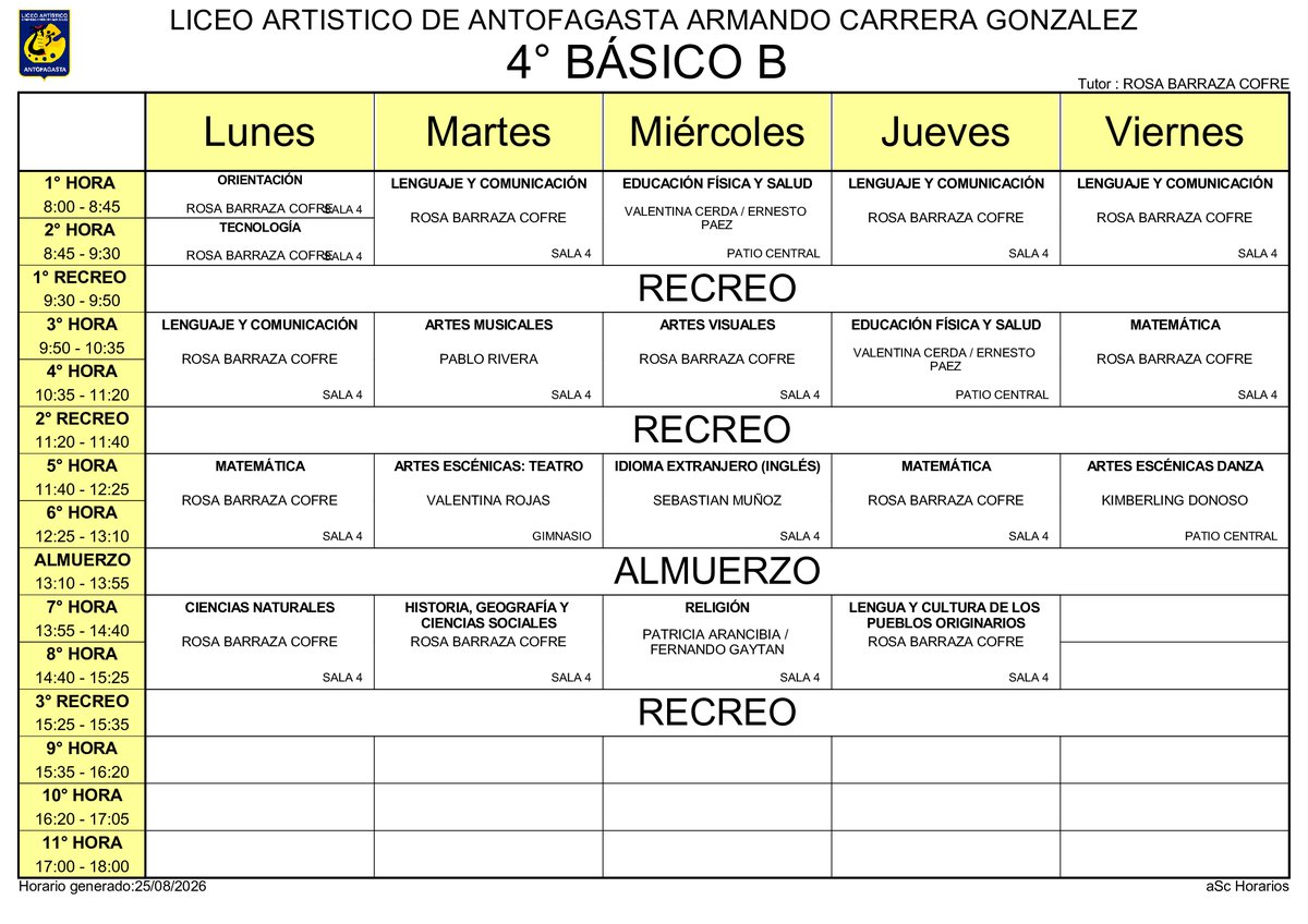 Horario página 12