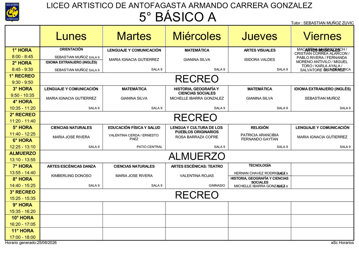Horario página 13