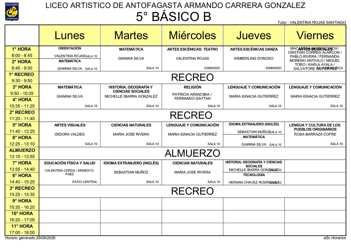 Horario página 14