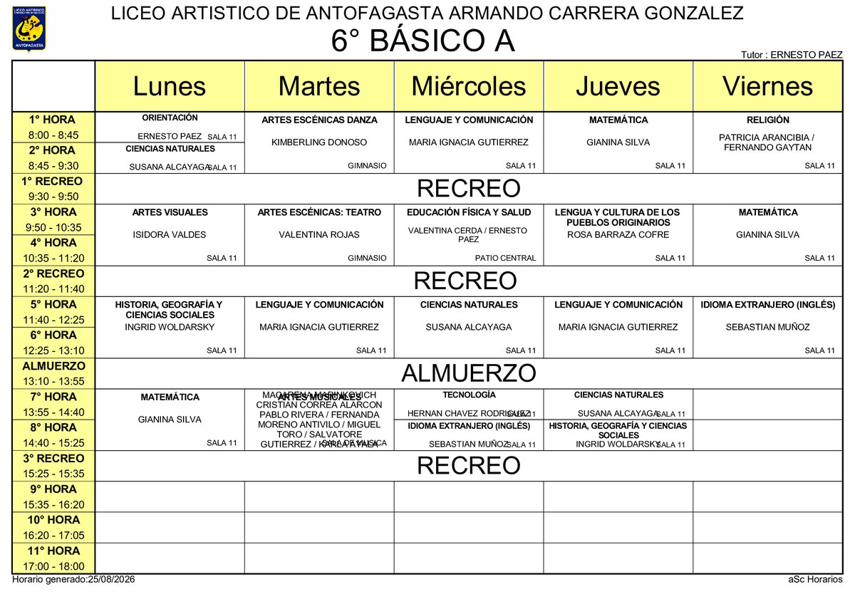 Horario página 15
