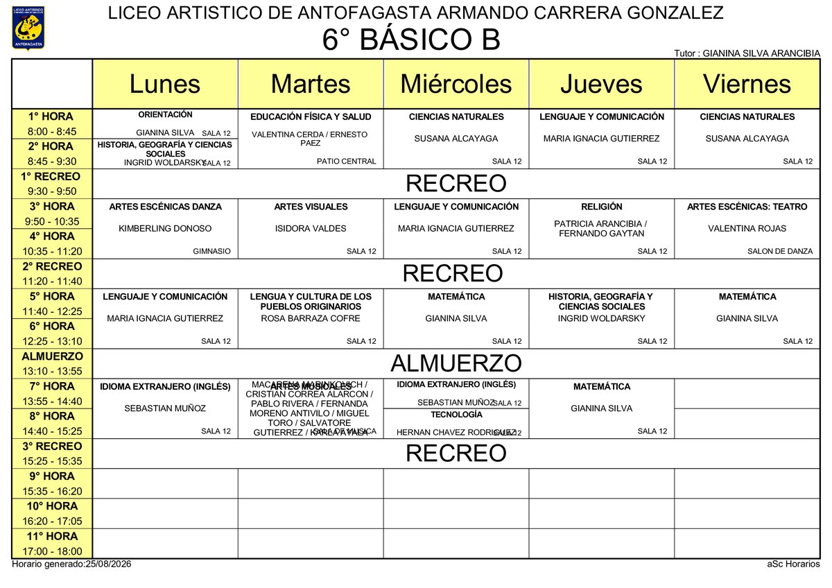 Horario página 16