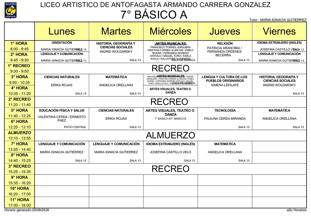 Horario página 17