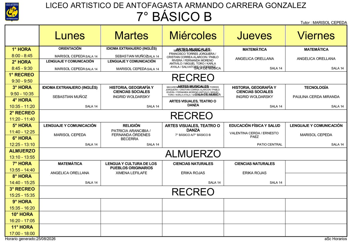 Horario página 18