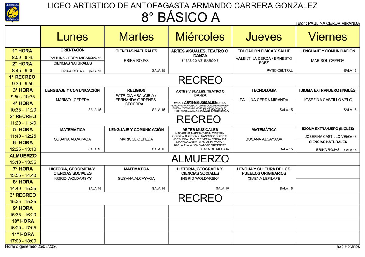 Horario página 19