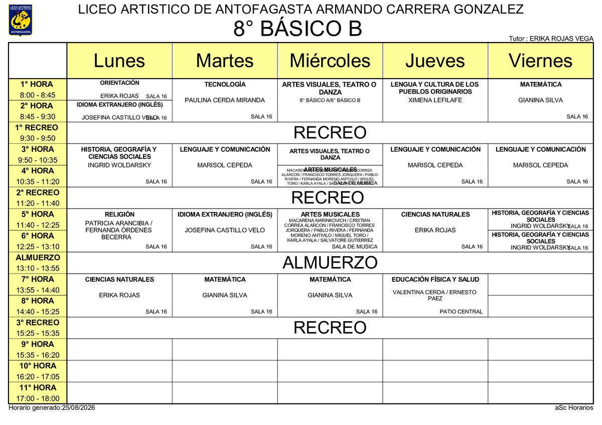 Horario página 20