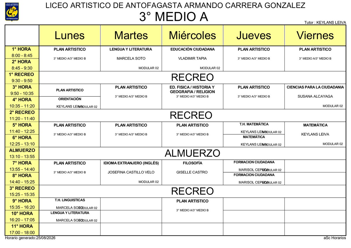 Horario página 25