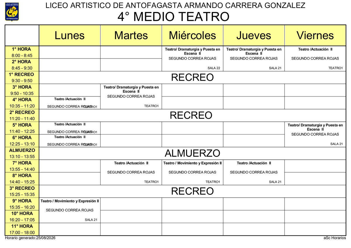 Horario página 50