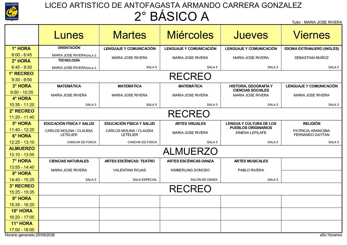 Horario página 7