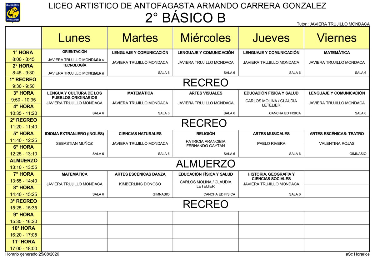 Horario página 8