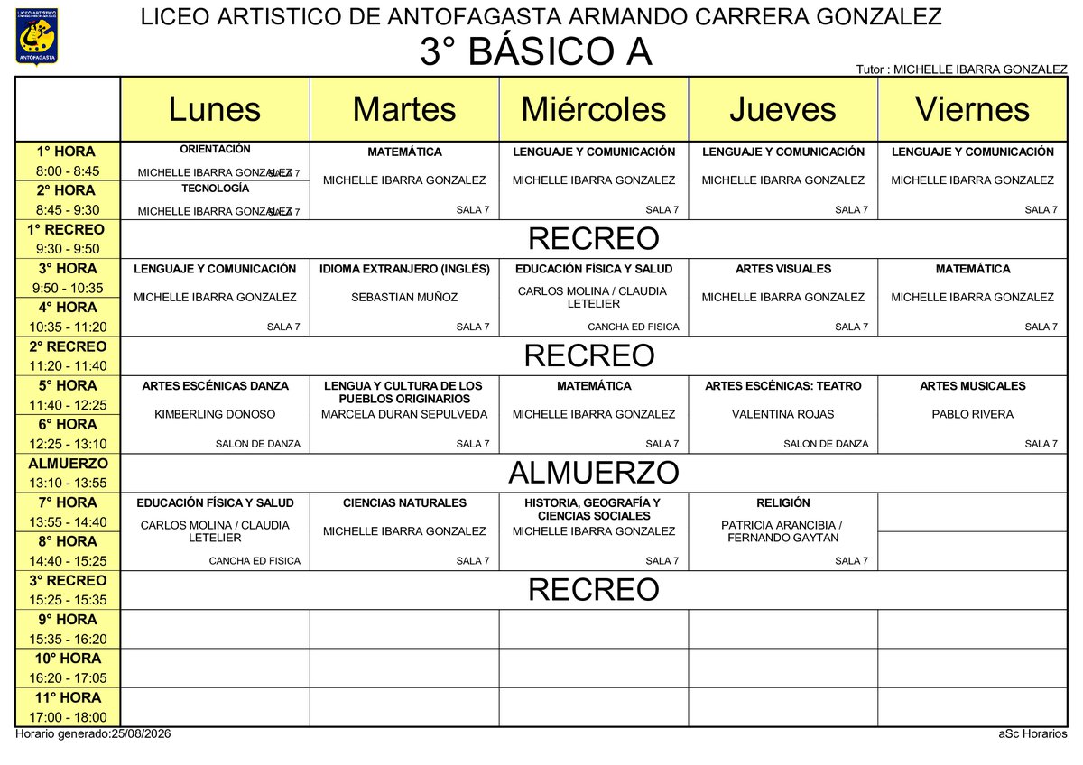 Horario página 9